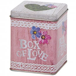 Lata "box of love" para guardar té / infusiones, modelo Romance, 50gr