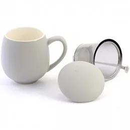 Taza porcelana gris para infusiones o té, 0,35 l. con filtro y tapa